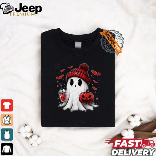 Halloween New England Patriots NFL Football Fan Ghost with Pumpkin shirt