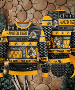 Hamilton Tiger since 1869 Custom name CFL Yellow Ugly Sweater