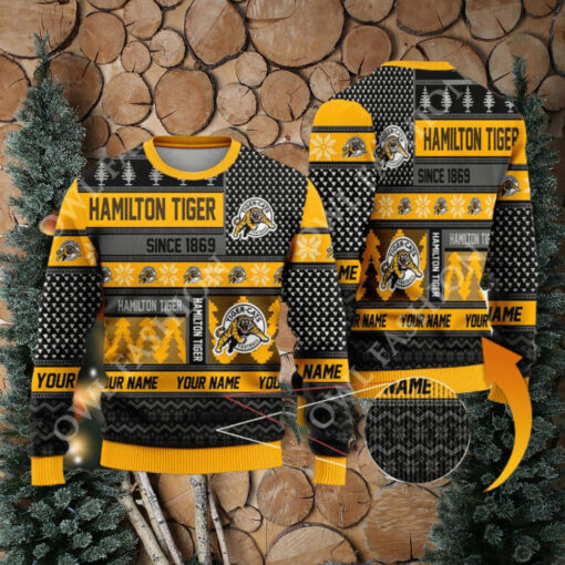 Hamilton Tiger since 1869 Custom name CFL Yellow Ugly Sweater