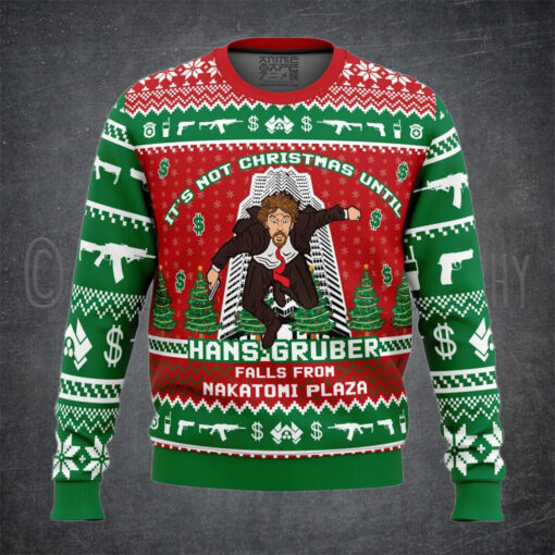 Hans Gruber Fall Nakatomi Plaza Die Hard Ugly Christmas Sweater