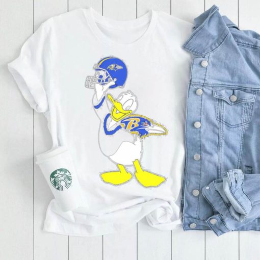 Happy Donald Duck character Baltimore Ravens football helmet logo shirt