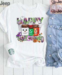 Happy Halloween Shirt Cute Ghosts & Pumpkin Jars Design Women's Fall T Shirt