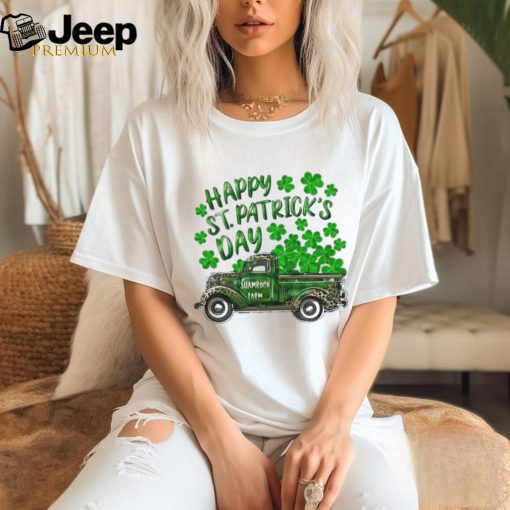 Happy St Patrick’s Day Shamrock Farm Truck Print Casual Shirt