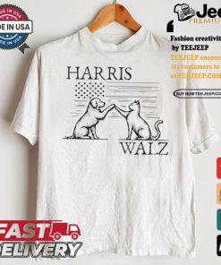 Harris Walz 2024 President American Flag Dog Team Up With Cat T shirt