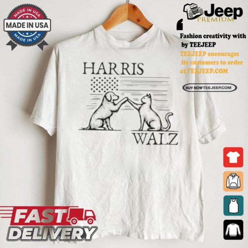 Harris Walz 2024 President American Flag Dog Team Up With Cat T shirt