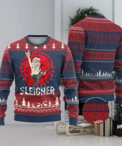 Heavy Mental Ugly Christmas Sweater Sleigher Santa Playing Guitar