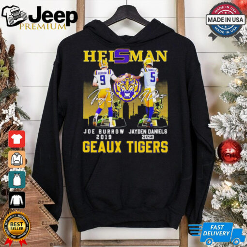 Heisman Geaux Tigers Joe Burrow x Jayden Daniels skyline signature shirt