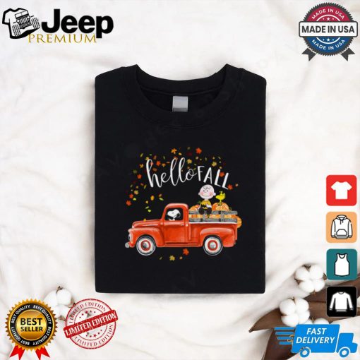 Hello Fall Funny Snoopy Driving Truck Charlie Brown Hardvest T Shirt