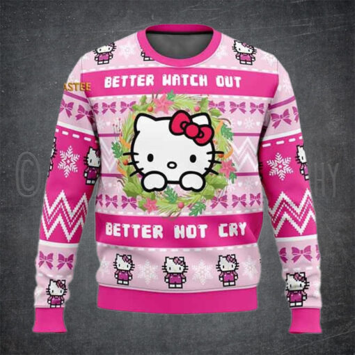 Hello Kitty Better Watch Out Better Not Cry Christmas Holiday Ugly Sweater