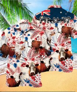 Hereford Cattle Australian Flag Hawaiian Flowers All Over Printed 3D Hawaiian Shirt