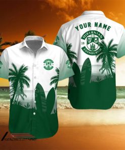 Hibernian FC Palm Tree Surfboard Personalized Name Button Shirt