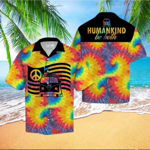 Hippie Car Humankind Be Both Peace Sign Flag On Swirl Tie Dye Hawaiian Shirt