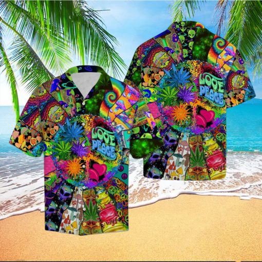 Hippie Trendy Hawaiian Shirt Love Peace Hippie Mushroom Alien Symbols Hawaii Aloha Shirt