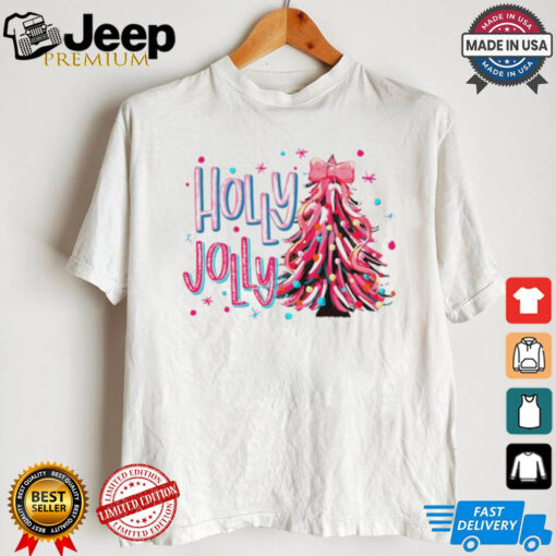 Holly Jolly Christmas tree coquette bow shirt