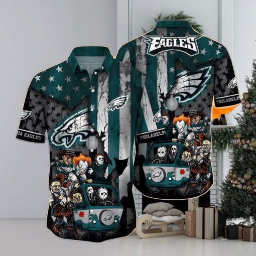 Horror Halloween Characters NFL Philadelphia Eagles Hawaiian Shirt