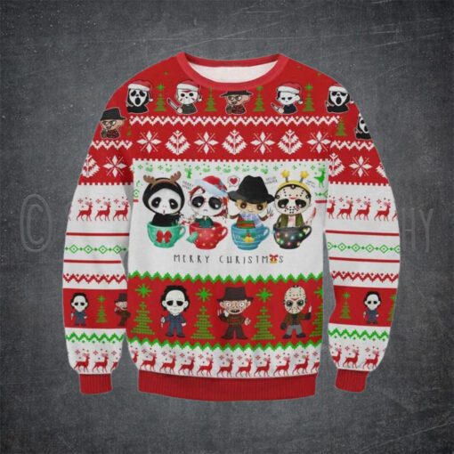 Horror Movie Cups Ugly Christmas Sweater