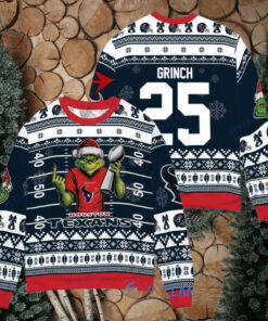 Houston Texans x Grinch Christmas Dr. Seuss How the Grinch Stole Christmas with Super Bowl Trophy Custom Ugly Christmas Sweater