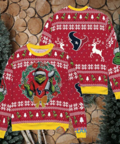 Houston Texans x Grinch NFL Dr. Seuss How the Grinch Stole Christmas with Super Bowl Trophy Ugly Christmas Sweater Red