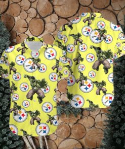 Hulk Marvel Avengers Fashion Hawaiian Button Up Shirt Mens Pittsburgh Steelers