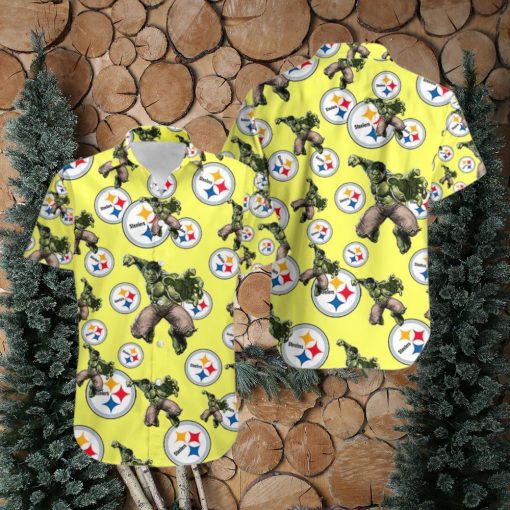 Hulk Marvel Avengers Fashion Hawaiian Button Up Shirt Mens Pittsburgh Steelers