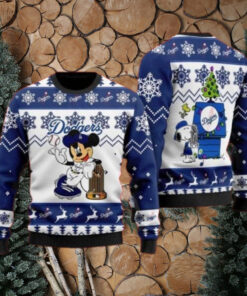 Mickey And Snoopy Dodgers Champions Ugly Christmas Sweater