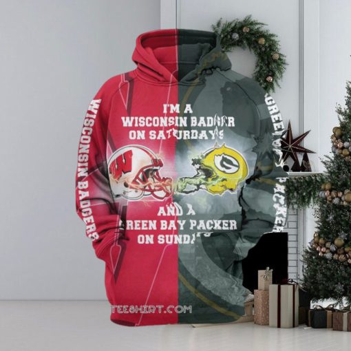 I’m A Wisconsin Badgers On Saturdays And A Green Bay Packers On Sundays 3D Hoodie