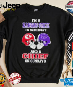 I’m a Kansas state on Saturdays and a Chiefs on Sundays football helmet shirt