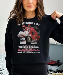 In Memory Of April 2024 Whitey Herzog St. Louis Cardinals Thank You For The Memories T Shirt