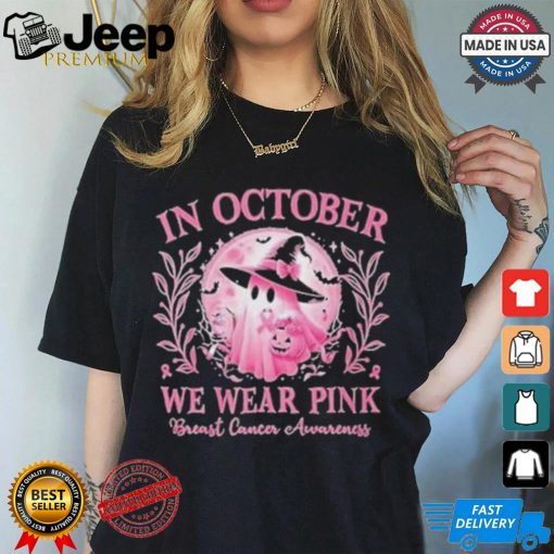 In October We Wear Pink Breast Cancer Awareness Halloween Ghost 2024 Shirt