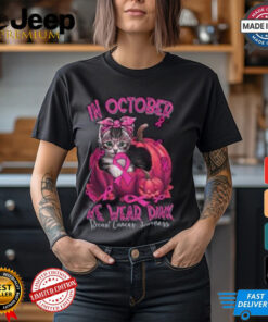 In October We Wear Pink Breast Cancer Awareness Shirt, Cute Pink Ribbon Cat Tee