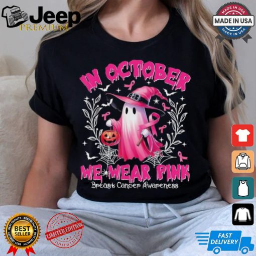 In October We Wear Pink Ghost Witch Breast Cancer Awareness Halloween 2024 T shirt