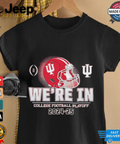 Indiana Hoosiers 2024 College Football Playoff Helmet shirt featuring a graphic of the team’s helmet with 2024 College Football Playoff branding, celebrating the Hoosiers' postseason success and team pride.