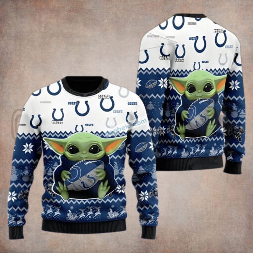 Indianapolis Colts Baby Yoda Blue Best Ugly Christmas Sweaters