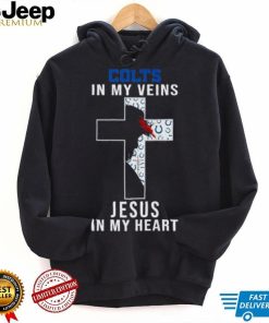 Indianapolis Colts Nfl In My Veins Jesus In My Heart Cross 2024 T Shirt