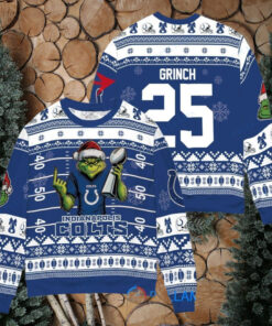 Indianapolis Colts x Grinch Christmas Dr. Seuss How the Grinch Stole Christmas with Super Bowl Trophy Custom Ugly Christmas Sweater