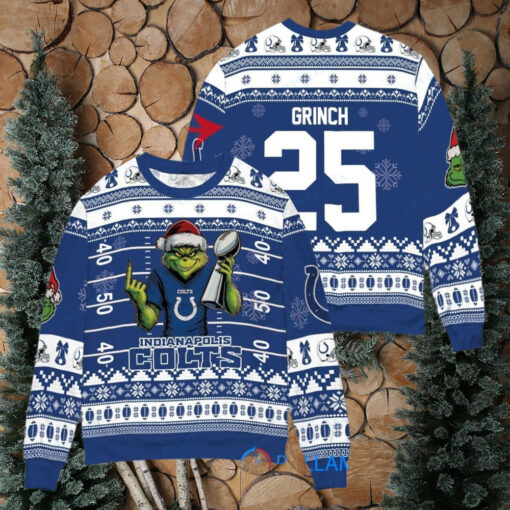 Indianapolis Colts x Grinch Christmas Dr. Seuss How the Grinch Stole Christmas with Super Bowl Trophy Custom Ugly Christmas Sweater