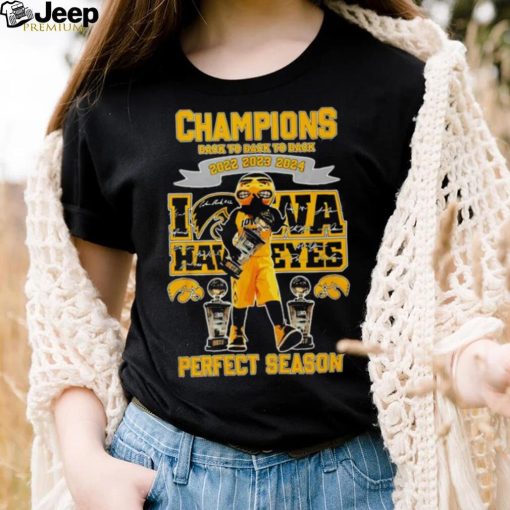 Iowa Hawkeyes Perfect Season mascot Champions Back to back to back 2022 2023 2024 signature shirt