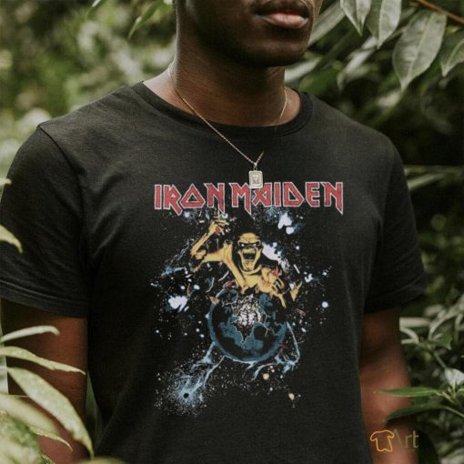 Iron Maiden World Piece Faux Faded Girls T Shirt