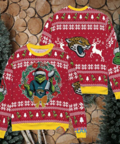 Jacksonville Jaguars x Grinch NFL Dr. Seuss How the Grinch Stole Christmas with Super Bowl Trophy Ugly Christmas Sweater Red