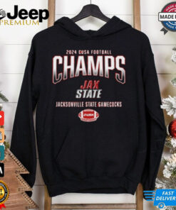 Jacksonville State Gamecocks 2024 C-USA Football Conference Champions shirt featuring bold team graphics and celebratory text commemorating their championship victory.
