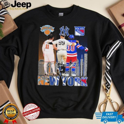 Jalen Brunson Aaron Judge And Artemi Panarin New York City Sports Teams Signatures Shirt