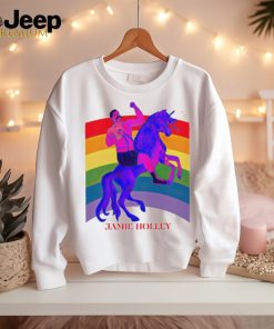 Jamie Holley riding horse rainbow pride shirt