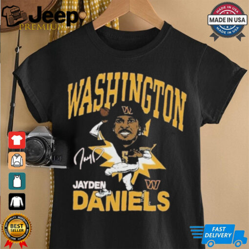 Jayden Daniels Burgundy Washington Commanders Caricature Player Signature Shirt