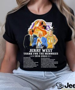 Jerry West Los Angeles Lakers 1938 2024 Thanks For The Memories Career highlights and awards Signature Shirt