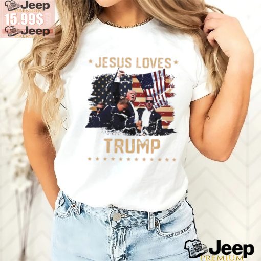 Jesus loves Donald Trump 2024 fist rally Trump rally 2024 USA flag shirt