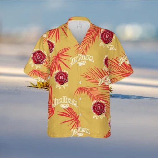 Jim Beam Hawaiian Button Up Shirt Palm Leaves Pattern Party