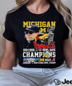 Jim Harbaugh Coach Michigan Wolverines 2024 Rose Bowl Game Champions Helmet Shirt