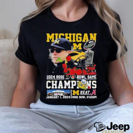 Jim Harbaugh Coach Michigan Wolverines 2024 Rose Bowl Game Champions Helmet Shirt