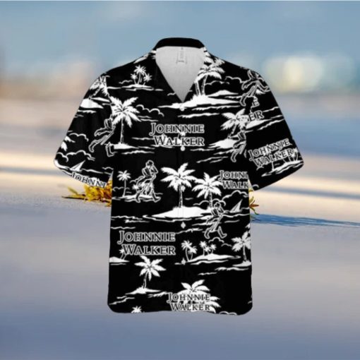 Johnnie Walker Hawaiian Button Up Shirt Island Palm Leaves