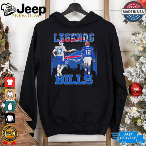 Josh Allen and Jim Kelly legends Buffalo Bills signatures shirt